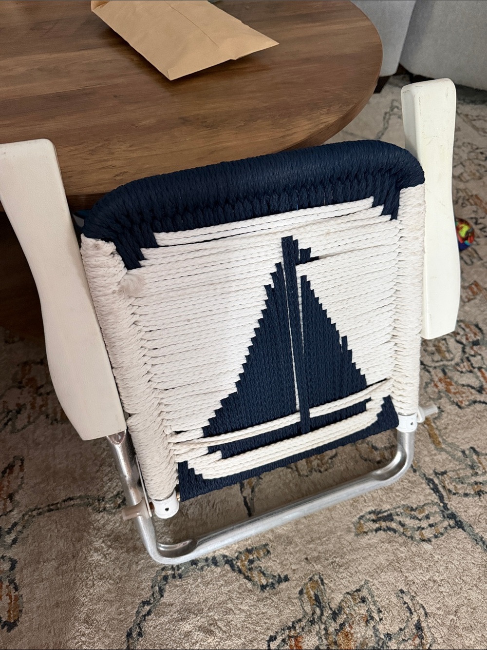 Macrame Woven Sailboat Kids Chair - Aluminum Navy and White - Picture 3 of 9